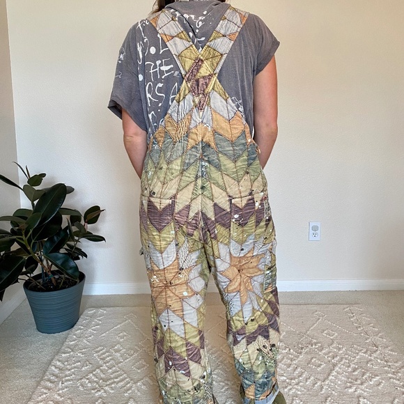 One of a Kind 'Peace Junkie' Patchwork Overalls Magnolia Pearl. - Picture 3 of 3